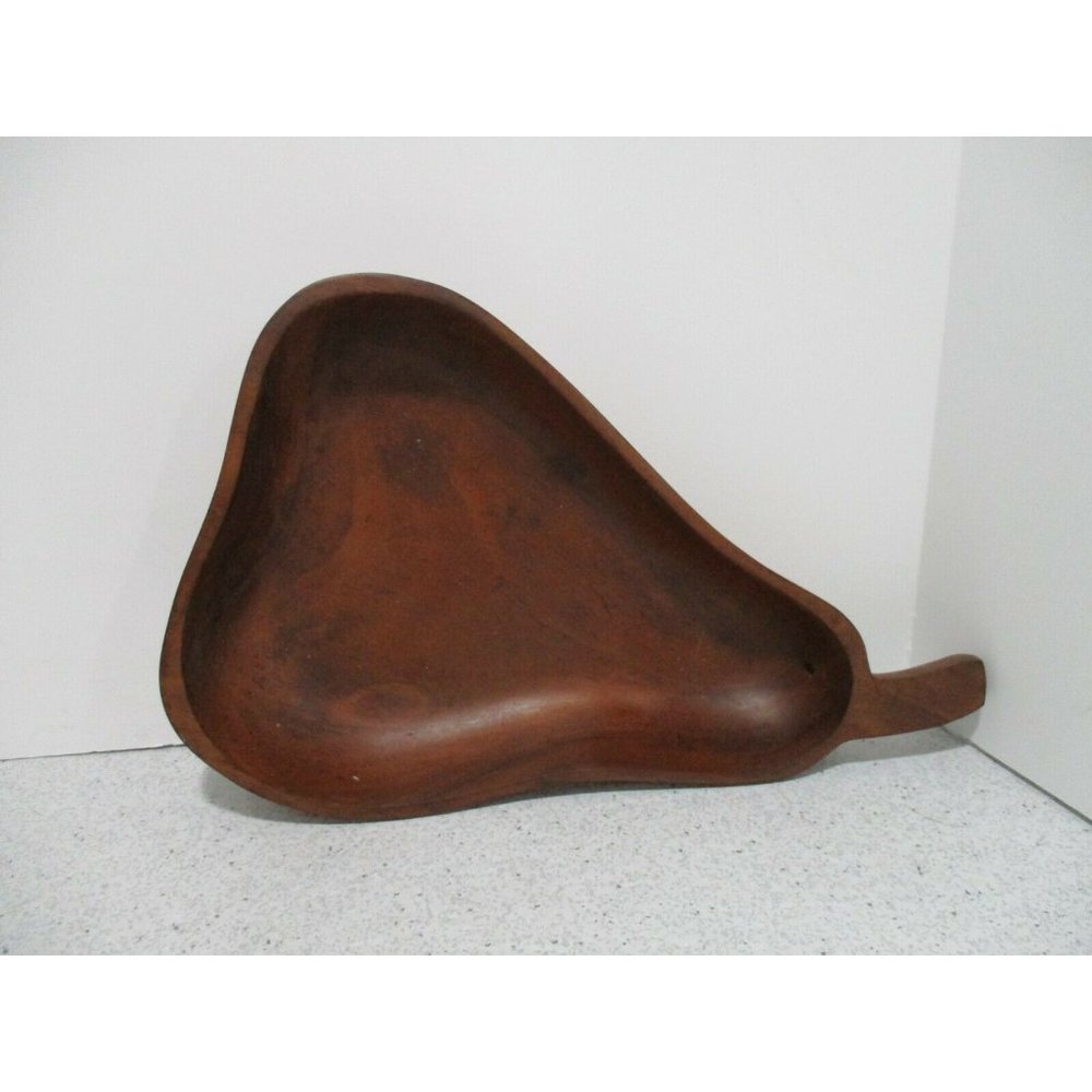 *Vintage RETRO 'Monkey Pod Wood' Pear Shape Serving Tray Candy Dish - Picture 7 of 7